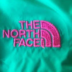 The North Face girls 7/8 green/pink raincoat